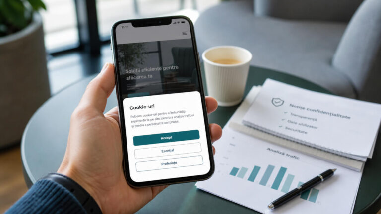 Banner de consimtamant cookie pe telefon pentru Consent Mode v2