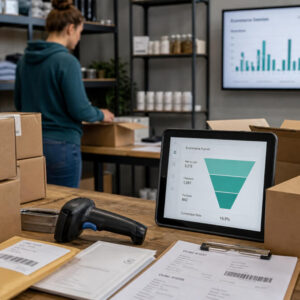 Urmarirea conversiilor ecommerce cu colete, scanner si funnel de vanzari