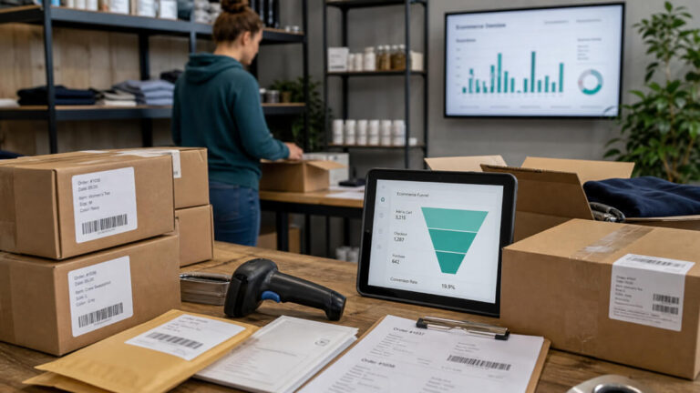 Urmarirea conversiilor ecommerce cu colete, scanner si funnel de vanzari