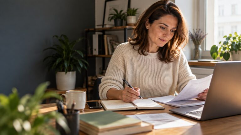 Consultantă de coaching organizează notițe pentru newslettere personalizate