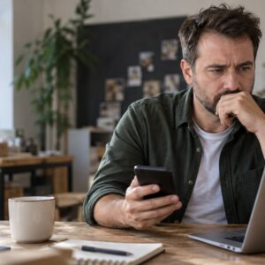Vállalkozó laptopon ellenőrzi a WordPress weboldalát