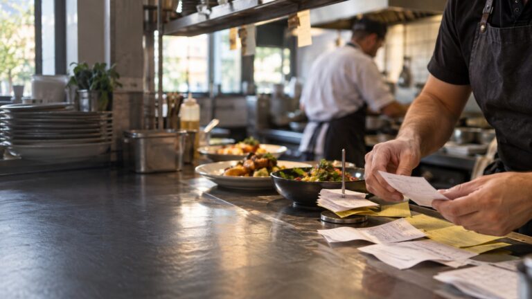 Bonuri de comenzi pe pass într-un restaurant aglomerat