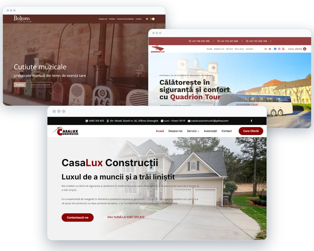Acasă Primele ecrane ale unor site-uri făcute de Safebiz: CasaLux Construcții, Boltom și Quadrion Tour